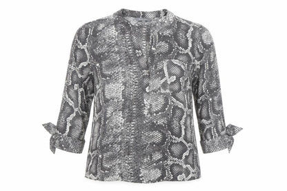 Principles Womens Grey Animal Print Polyester Basic Blouse Size 12 V-Neck - Snake Print