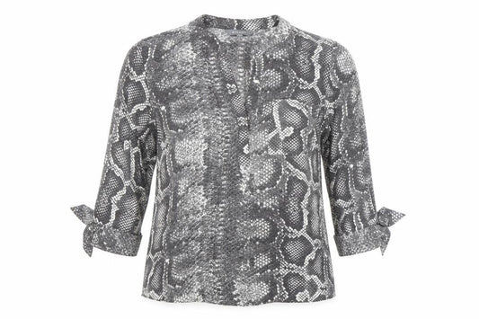 Principles Womens Grey Animal Print Polyester Basic Blouse Size 12 V-Neck - Snake Print