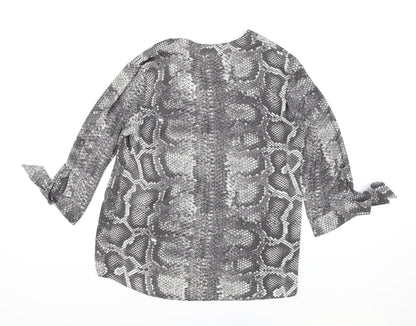 Principles Womens Grey Animal Print Polyester Basic Blouse Size 12 V-Neck - Snake Print