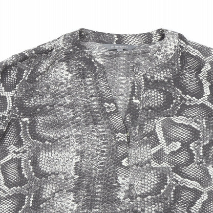 Principles Womens Grey Animal Print Polyester Basic Blouse Size 12 V-Neck - Snake Print