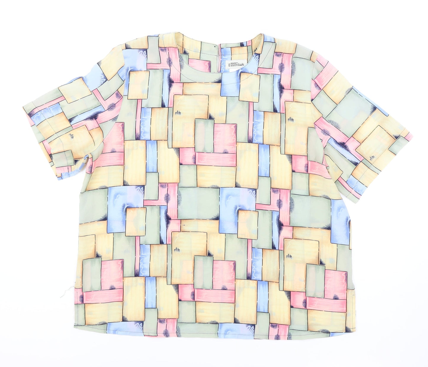 Modern Essentials Womens Multicoloured Geometric Polyester Tunic Blouse Size L Round Neck