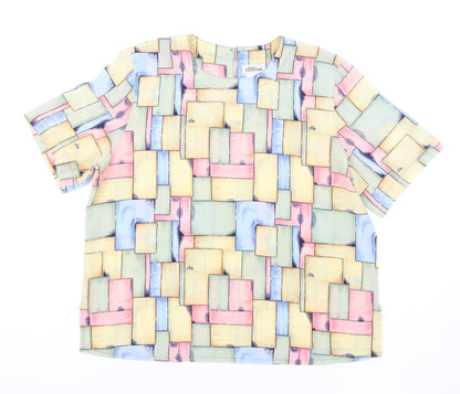 Modern Essentials Womens Multicoloured Geometric Polyester Tunic Blouse Size L Round Neck