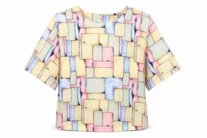 Modern Essentials Womens Multicoloured Geometric Polyester Tunic Blouse Size L Round Neck