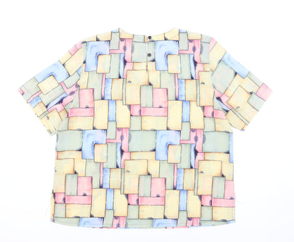 Modern Essentials Womens Multicoloured Geometric Polyester Tunic Blouse Size L Round Neck
