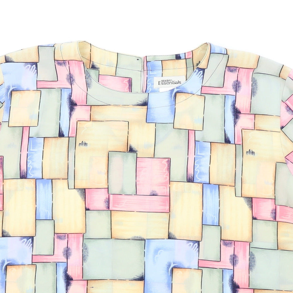 Modern Essentials Womens Multicoloured Geometric Polyester Tunic Blouse Size L Round Neck