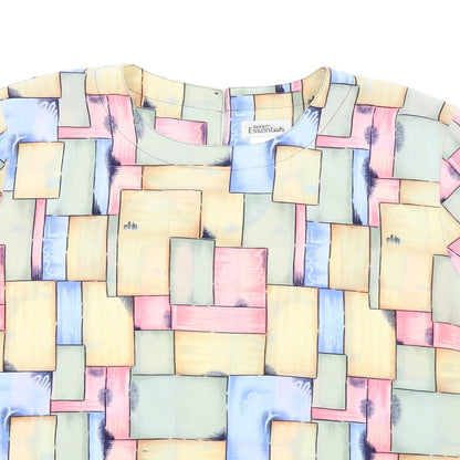 Modern Essentials Womens Multicoloured Geometric Polyester Tunic Blouse Size L Round Neck