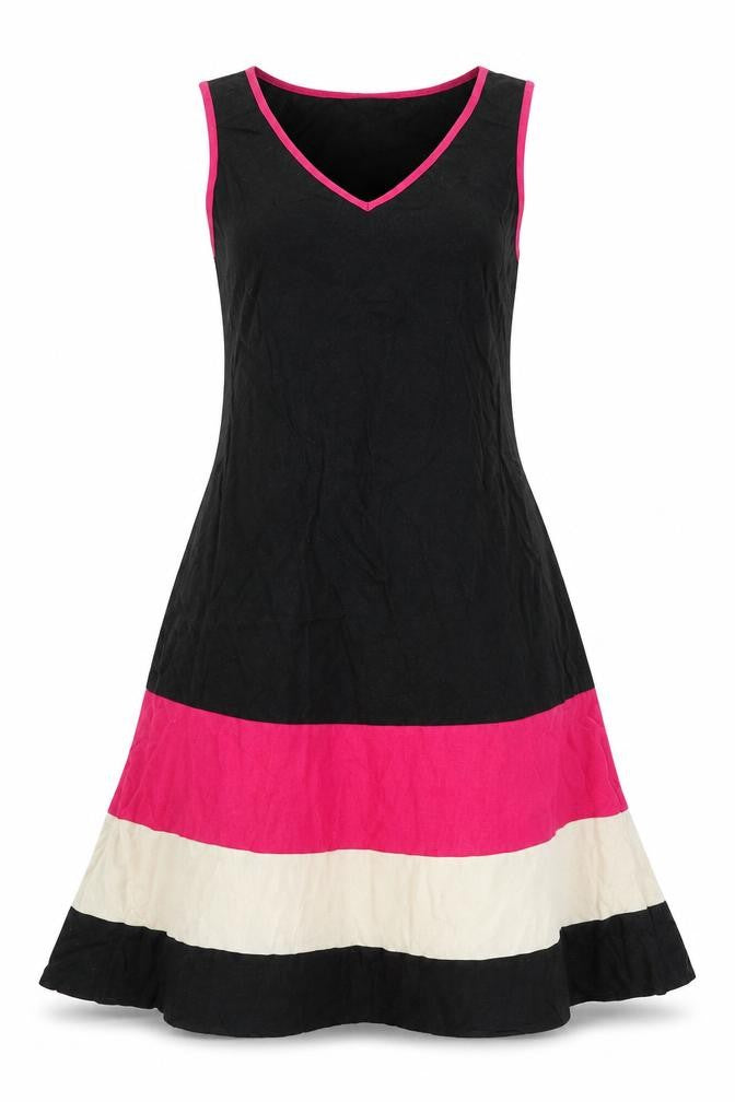 Marks and Spencer Womens Multicoloured Striped Linen Fit & Flare Size 8 V-Neck Pullover