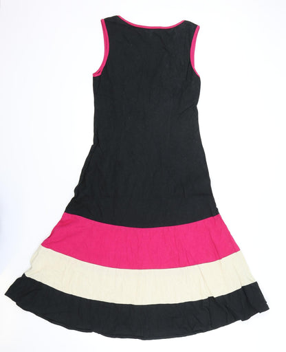 Marks and Spencer Womens Multicoloured Striped Linen Fit & Flare Size 8 V-Neck Pullover