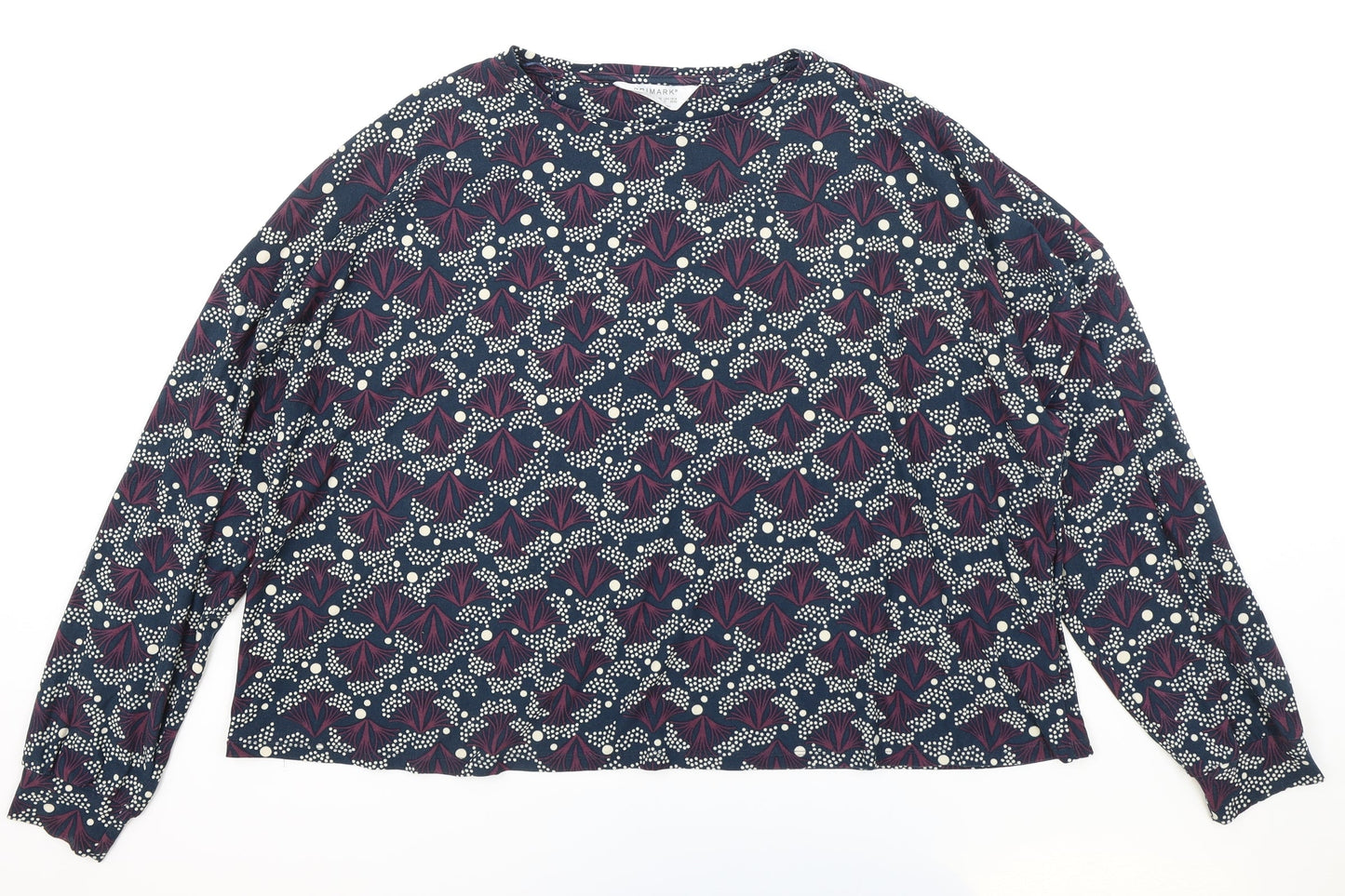 Primark Womens Blue Round Neck Geometric Polyester Pullover Jumper Size XL