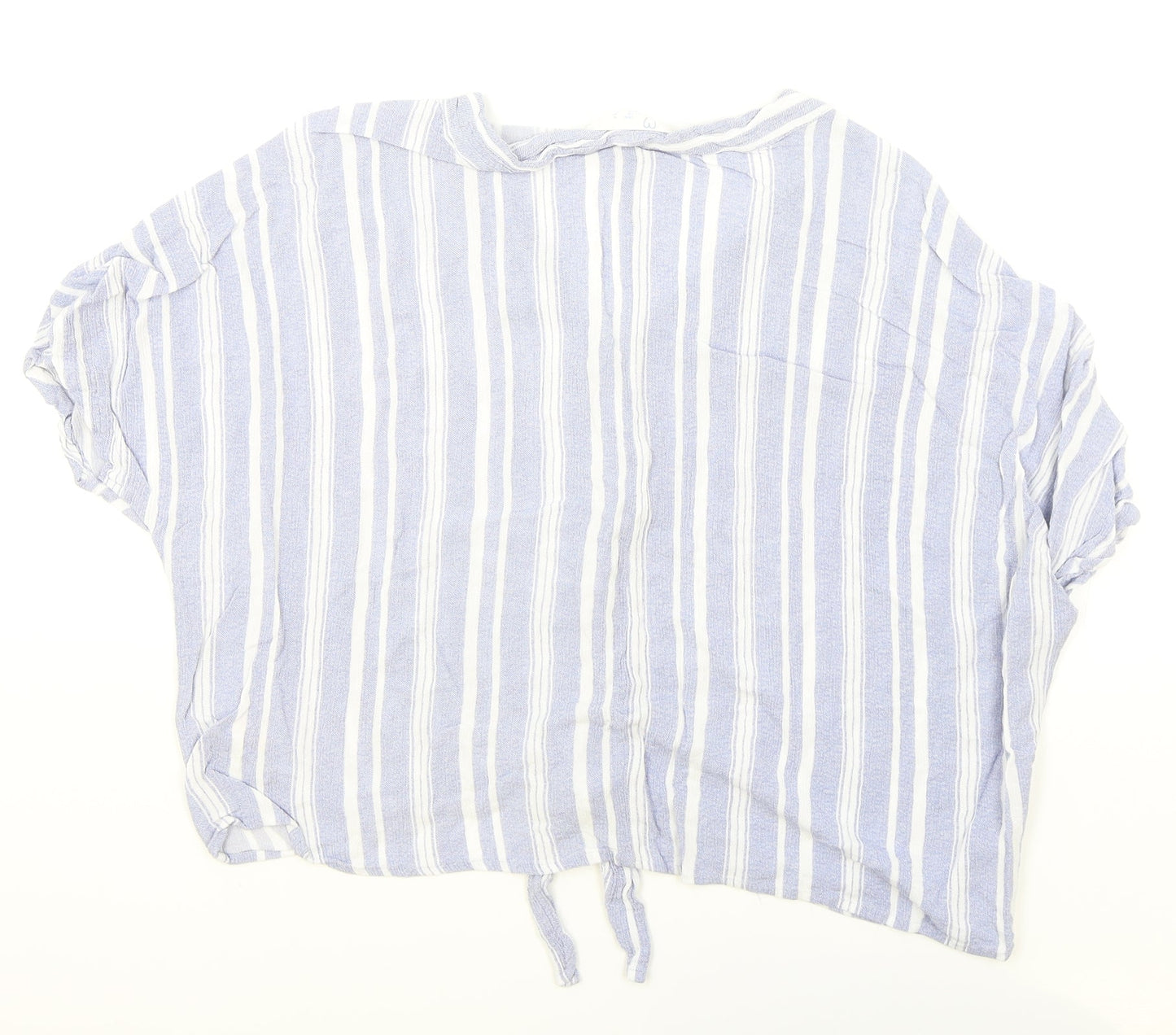 Primark Womens Black Striped Viscose Basic Button-Up Size 14 V-Neck