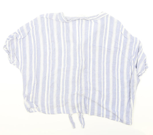 Primark Womens Black Striped Viscose Basic Button-Up Size 14 V-Neck