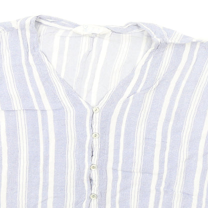 Primark Womens Black Striped Viscose Basic Button-Up Size 14 V-Neck