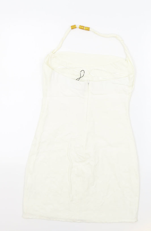 Zara Womens White Viscose Mini Size 10 Square Neck Zip