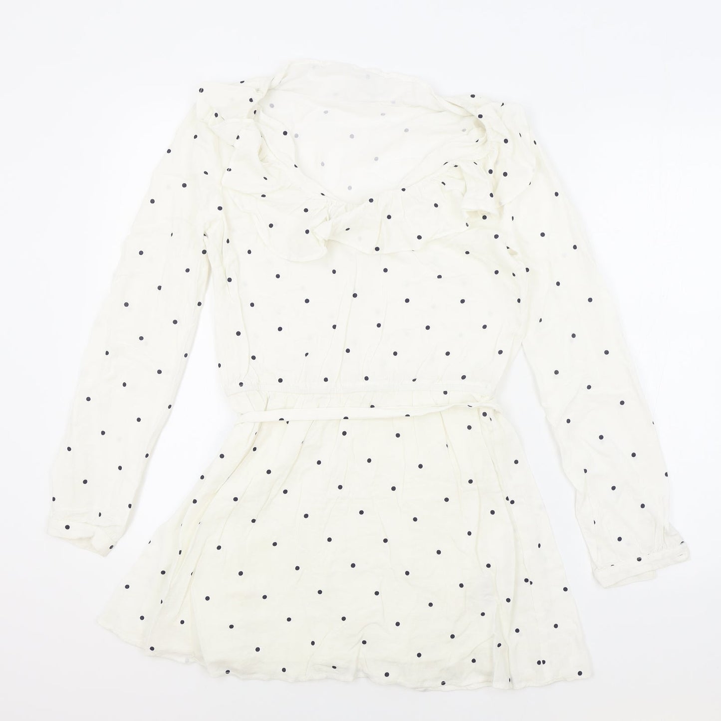 Society Amuse Womens White Polka Dot Viscose Fit & Flare Size S Boat Neck Pullover
