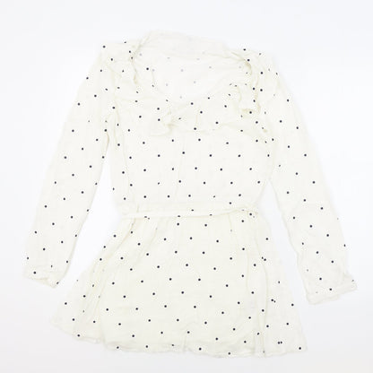 Society Amuse Womens White Polka Dot Viscose Fit & Flare Size S Boat Neck Pullover