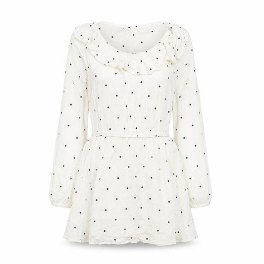 Society Amuse Womens White Polka Dot Viscose Fit & Flare Size S Boat Neck Pullover