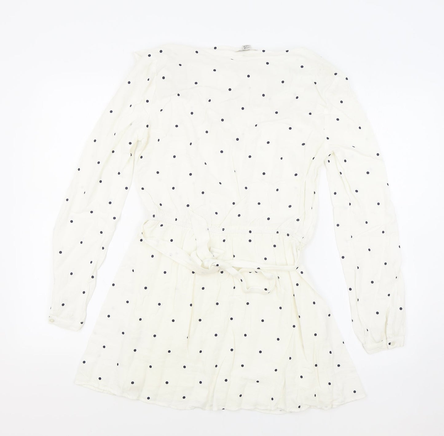 Society Amuse Womens White Polka Dot Viscose Fit & Flare Size S Boat Neck Pullover