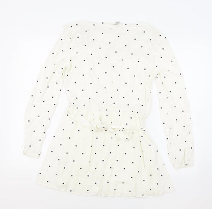 Society Amuse Womens White Polka Dot Viscose Fit & Flare Size S Boat Neck Pullover