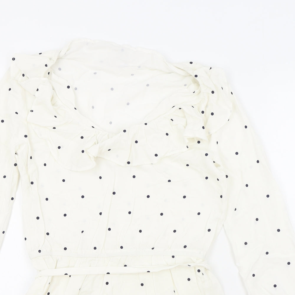 Society Amuse Womens White Polka Dot Viscose Fit & Flare Size S Boat Neck Pullover