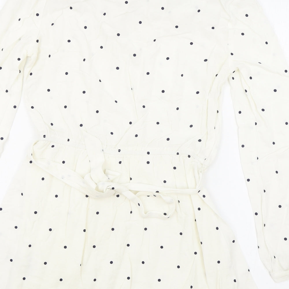 Society Amuse Womens White Polka Dot Viscose Fit & Flare Size S Boat Neck Pullover