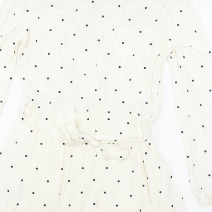 Society Amuse Womens White Polka Dot Viscose Fit & Flare Size S Boat Neck Pullover