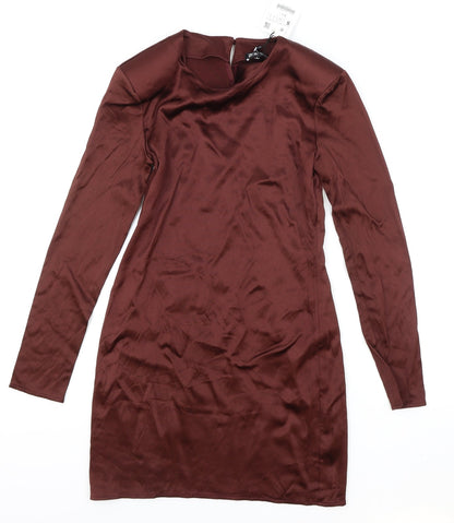 Zara Womens Red Viscose A-Line Size S Round Neck Button - Shoulder Pads