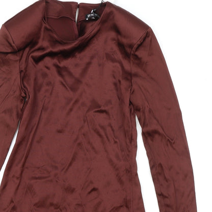 Zara Womens Red Viscose A-Line Size S Round Neck Button - Shoulder Pads