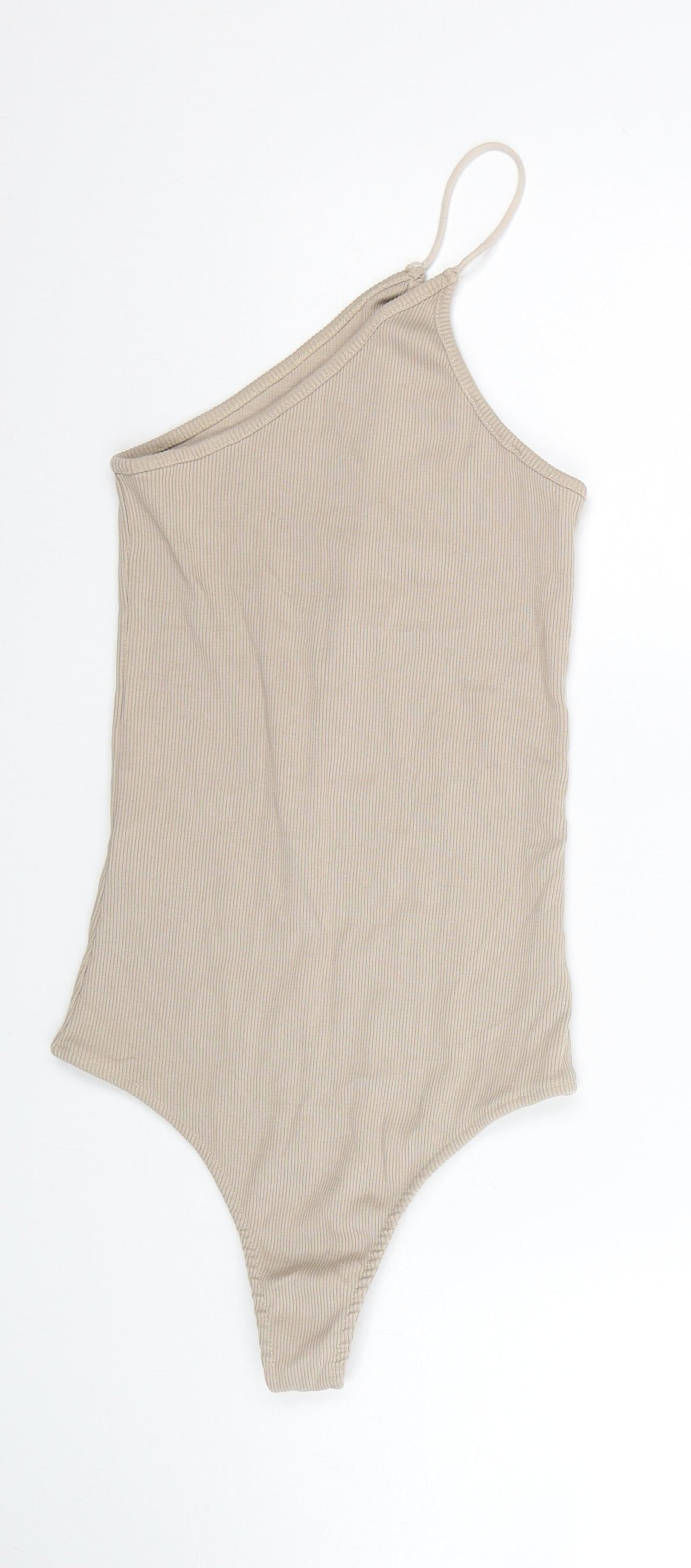 Trendyol Womens Beige Polyester Bodysuit One-Piece Size S Snap - Ribbed