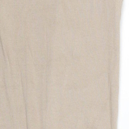 Trendyol Womens Beige Polyester Bodysuit One-Piece Size S Snap - Ribbed