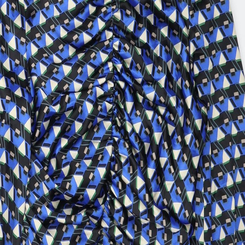 Zara Womens Blue Geometric Polyester Mini Size S Scoop Neck Zip