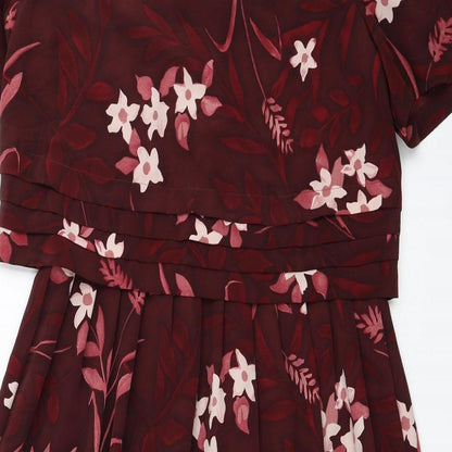 Kathie Lee Collection Womens Red Floral Polyester Fit & Flare Size 8 Round Neck Zip - Shoulder Pads
