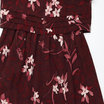 Kathie Lee Collection Womens Red Floral Polyester Fit & Flare Size 8 Round Neck Zip - Shoulder Pads