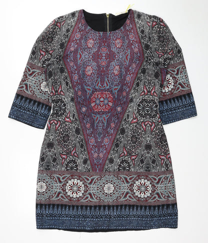 Bow & Arrow Womens Multicoloured Geometric Polyester A-Line Size L Scoop Neck Zip