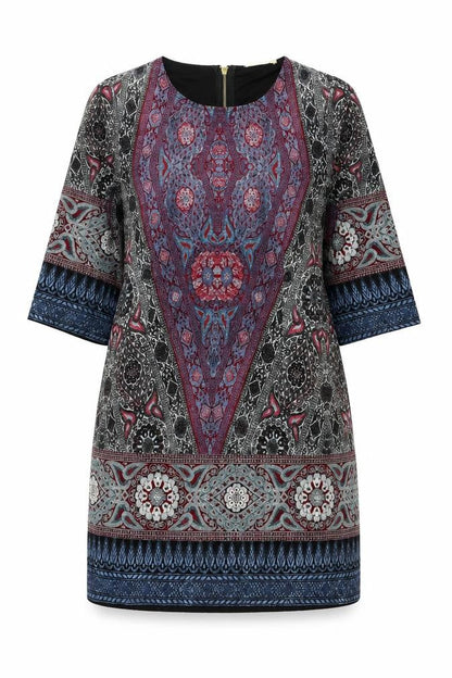 Bow & Arrow Womens Multicoloured Geometric Polyester A-Line Size L Scoop Neck Zip