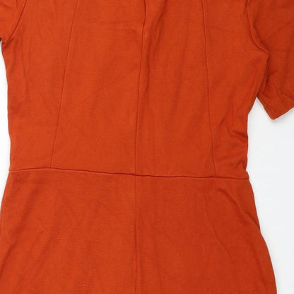 Topshop Womens Orange Viscose A-Line Size 10 Round Neck Zip