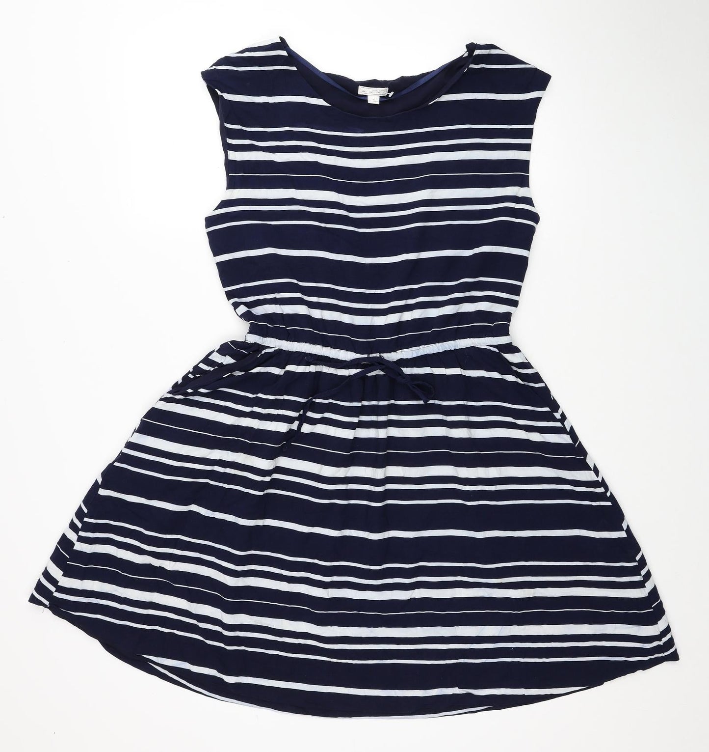 Gap Womens Blue Striped Viscose Fit & Flare Size M Boat Neck Drawstring