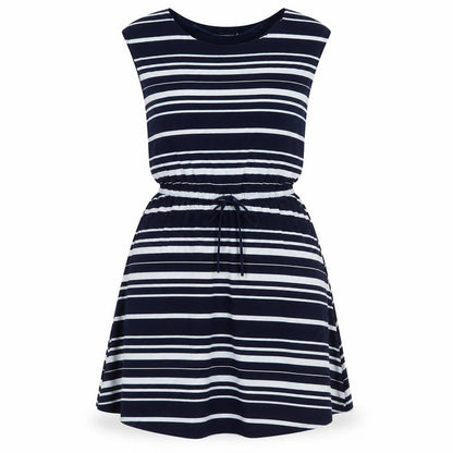 Gap Womens Blue Striped Viscose Fit & Flare Size M Boat Neck Drawstring