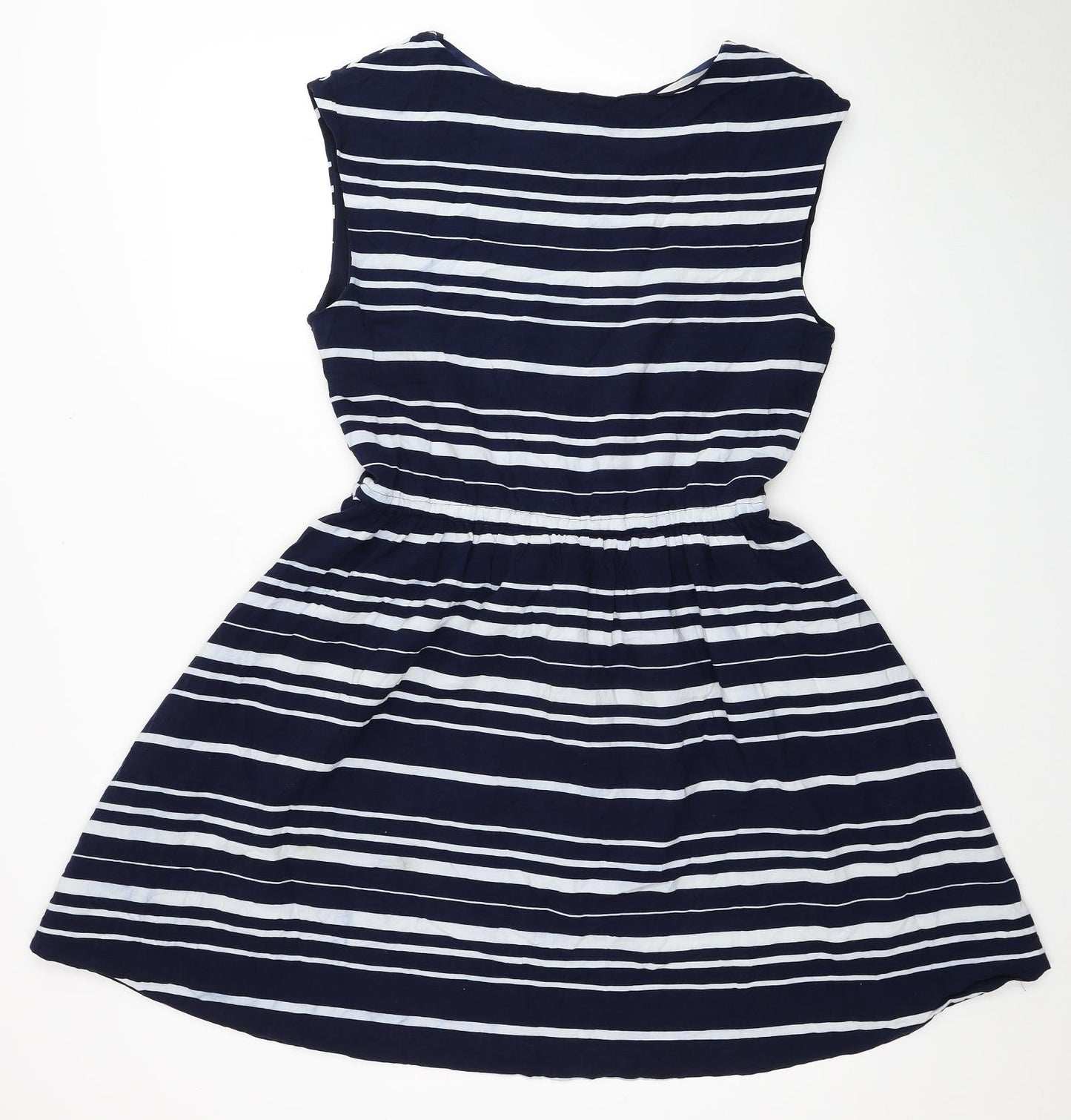 Gap Womens Blue Striped Viscose Fit & Flare Size M Boat Neck Drawstring