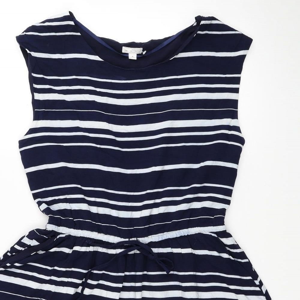 Gap Womens Blue Striped Viscose Fit & Flare Size M Boat Neck Drawstring