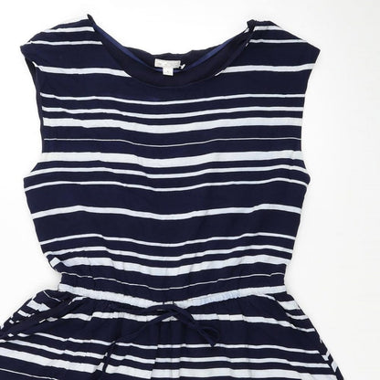 Gap Womens Blue Striped Viscose Fit & Flare Size M Boat Neck Drawstring