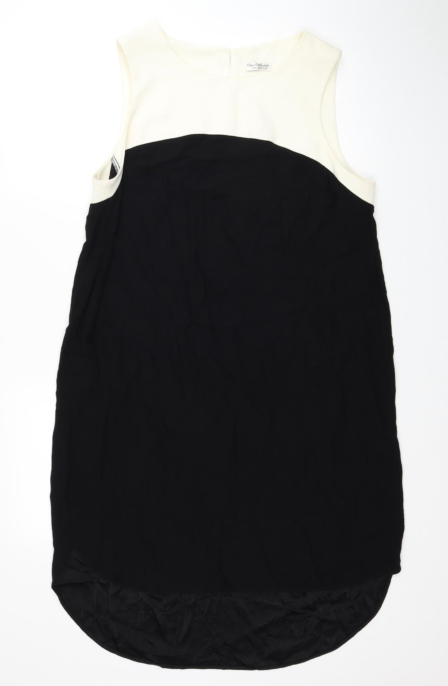 Miss Selfridge Womens Black Colourblock Viscose A-Line Size 14 Scoop Neck Button