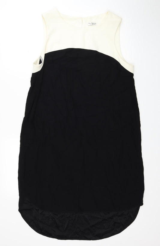 Miss Selfridge Womens Black Colourblock Viscose A-Line Size 14 Scoop Neck Button