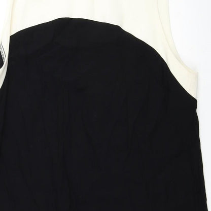 Miss Selfridge Womens Black Colourblock Viscose A-Line Size 14 Scoop Neck Button