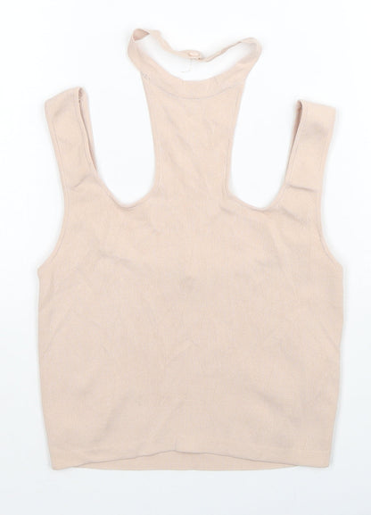Womens UK Size S Zara Beige Cropped Tank