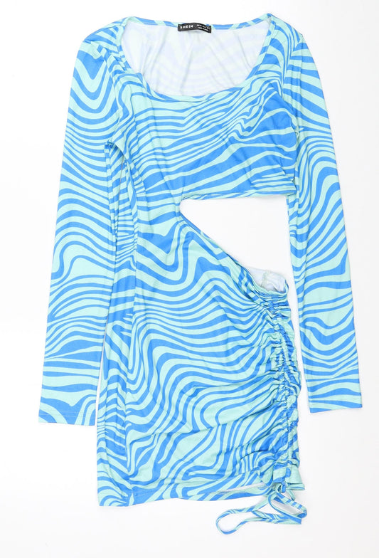 SheIn Womens Multicoloured Geometric Viscose Mini Size XS Scoop Neck Pullover