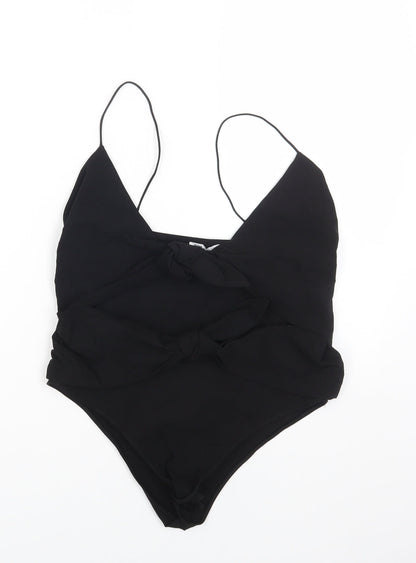 Zara Womens Black Viscose Bodysuit One-Piece Size L Snap