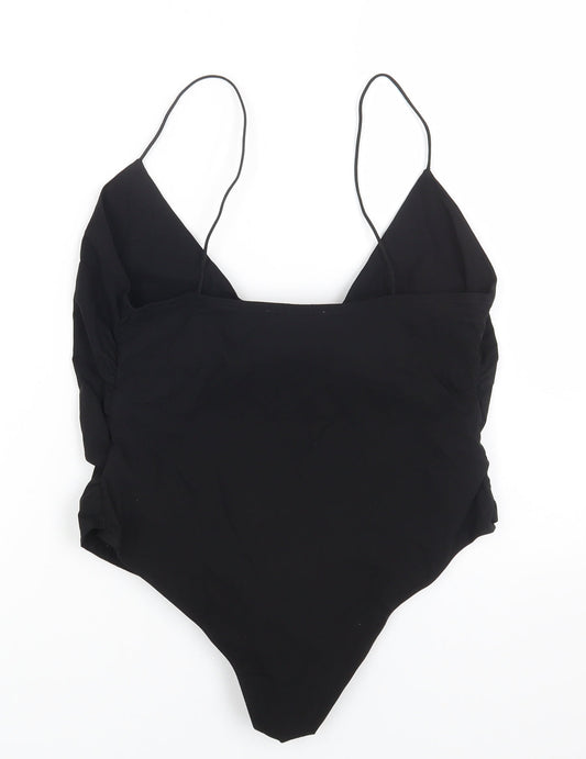 Zara Womens Black Viscose Bodysuit One-Piece Size L Snap