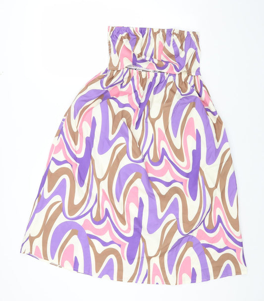 SheIn Womens Multicoloured Geometric Polyester Fit & Flare Size M Off the Shoulder Pullover