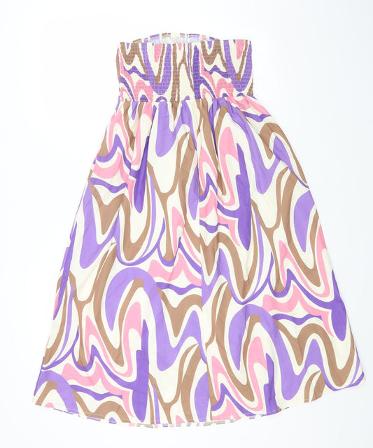 SheIn Womens Multicoloured Geometric Polyester Fit & Flare Size M Off the Shoulder Pullover