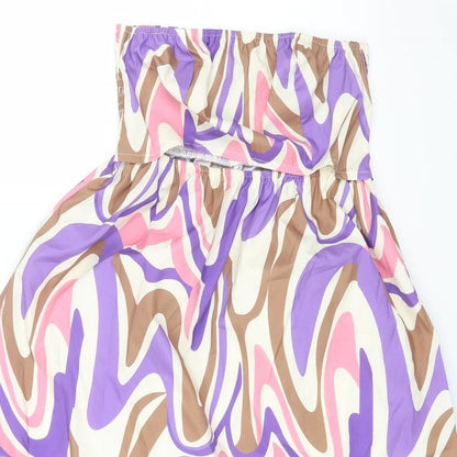 SheIn Womens Multicoloured Geometric Polyester Fit & Flare Size M Off the Shoulder Pullover